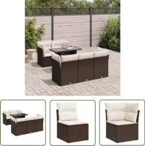 vidaXL Loungebank - Tuin Lounge Set - 6-delige Loungeset met kussens poly rattan bruin - Buitendecoratie - Poly Rattan - Garden Furniture