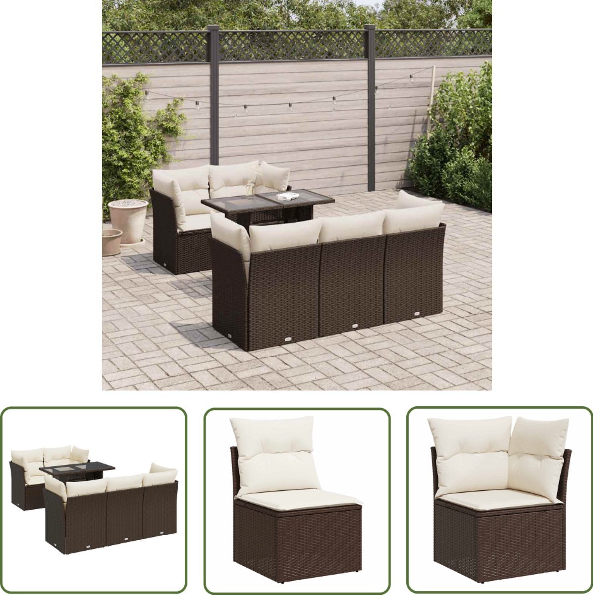 vidaXL Loungebank - Tuin Lounge Set - 6-delige Loungeset met kussens poly rattan bruin - Buitendecoratie - Poly Rattan - Garden Furniture