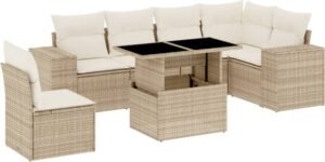 vidaXL Loungeset 7-delig - Poly Rattan - Beige Loungeset - Lounge Set - Tuinlounge - Buitendining - Terrassenset