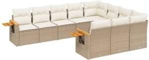 vidaXL Loungeset - Loungesets - Tuinset - Tuinbank - 10-delige Loungeset met kussens poly rattan beige