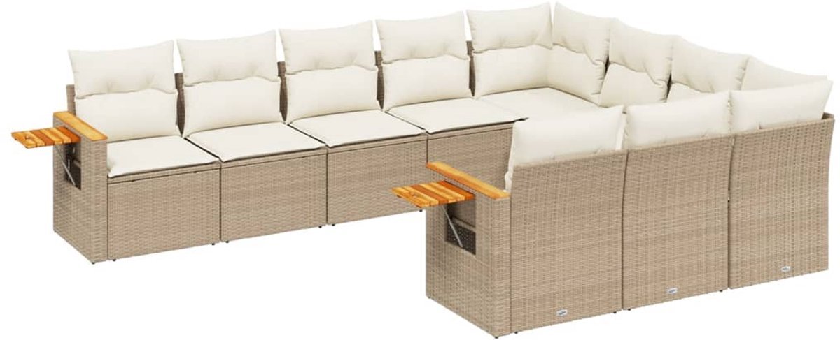 vidaXL Loungeset - Loungesets - Tuinset - Tuinbank - 10-delige Loungeset met kussens poly rattan beige
