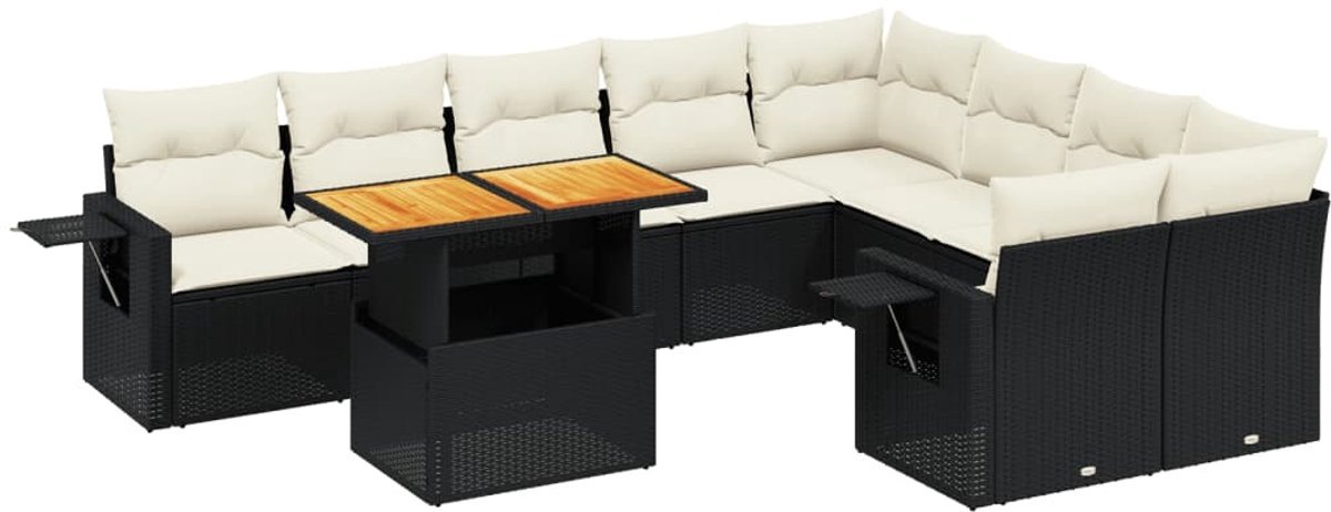 vidaXL Loungeset - Loungesets - Tuinset - Tuinbank - 10-delige Loungeset met kussens poly rattan zwart