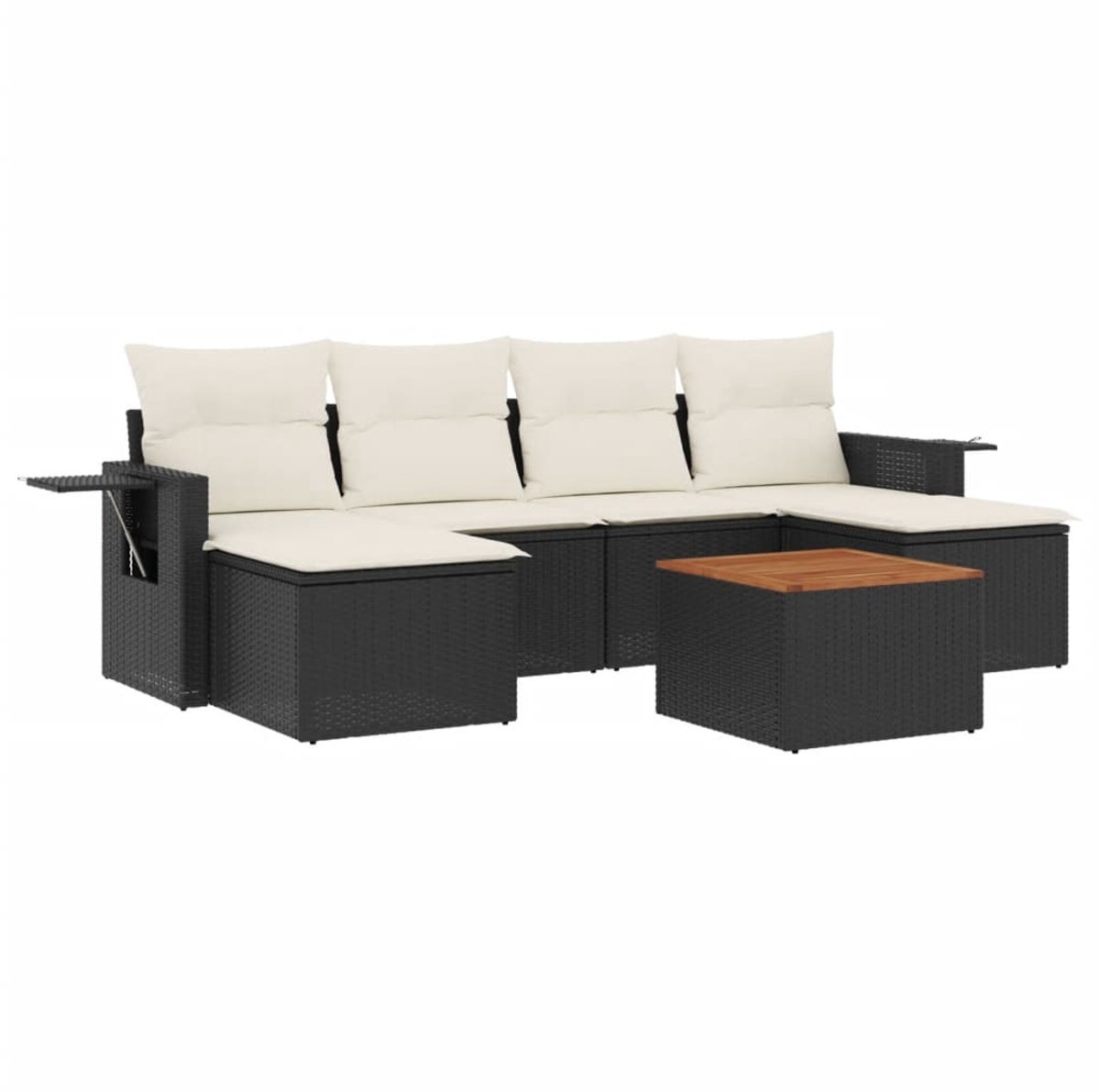 vidaXL Loungeset - Loungesets - Tuinset - Tuinbank - 7-delige Loungeset met kussens poly rattan zwart