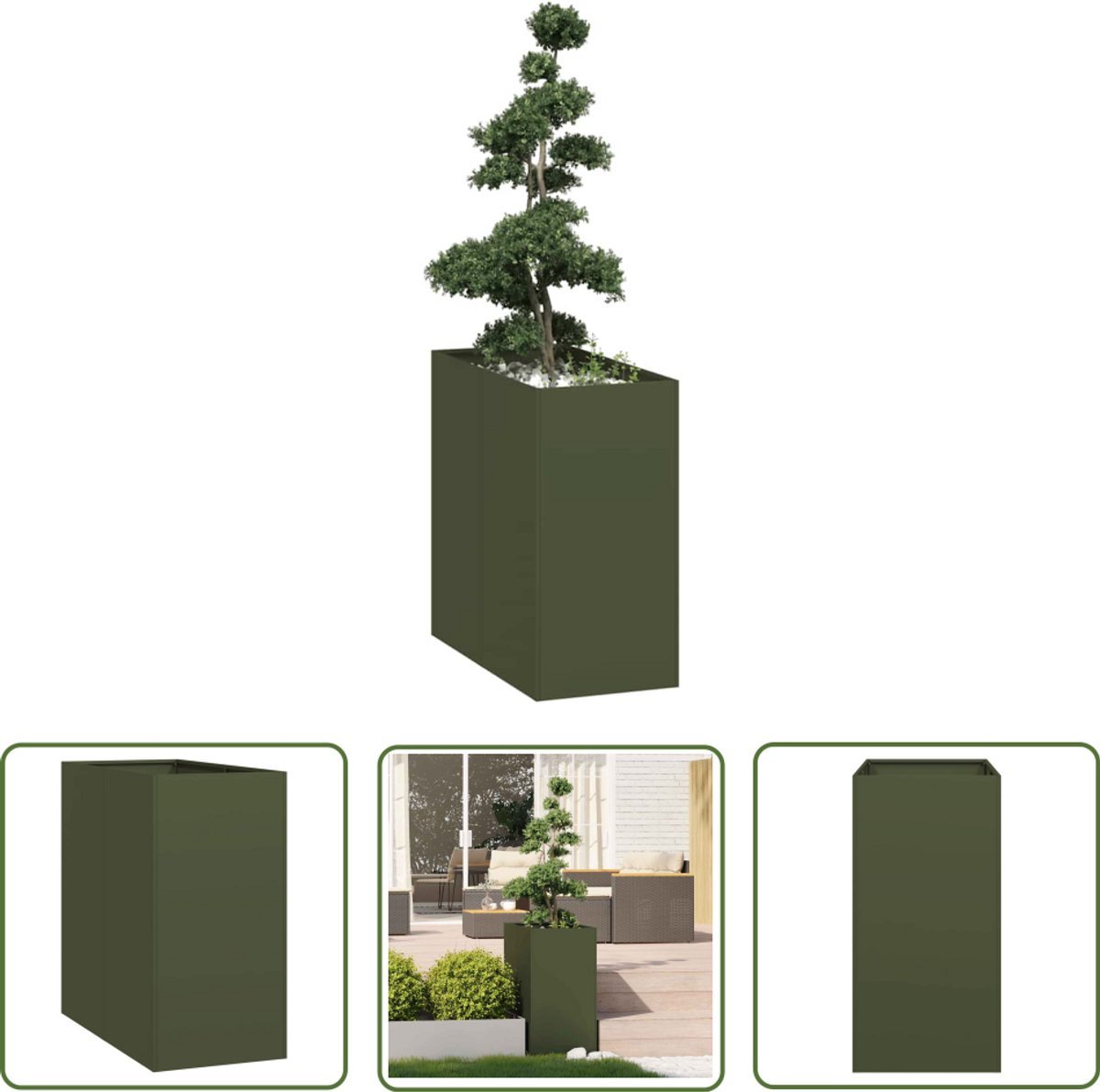 vidaXL Metalen Plantenbak - Plantenbak - Plantenbak 40x80x80 cm staal olijfgroen - Olijfgroene Plantenbak - Buitenplanter - Balkon Plantenbak