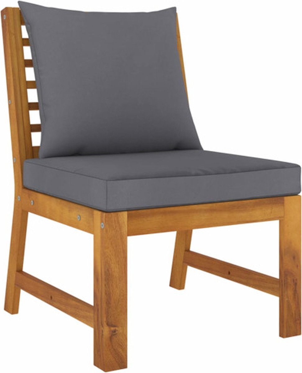 vidaXL - Middenbank - sectioneel - met - donkergrijs - kussen - massief - acaciahout