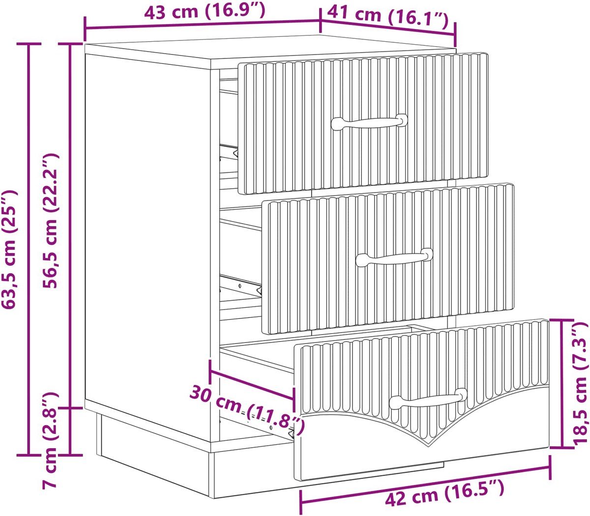 vidaXL - Nachtkastje - met - lade - Betongrijs - 43 - x - 41 - x - 63,5 - cm - Bewerkt - hout