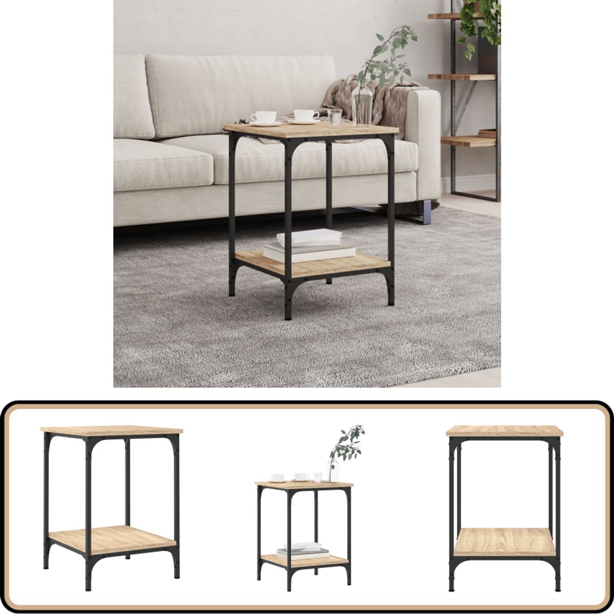 vidaXL - Salontafel - 40x40x55 - cm - bewerkt - hout - grijs - sonoma - eikenkleurig