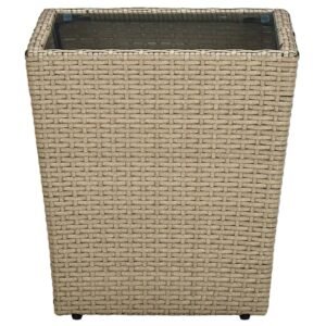 vidaXL Salontafel 41,5x41,5x44 cm poly rattan en gehard glas beige