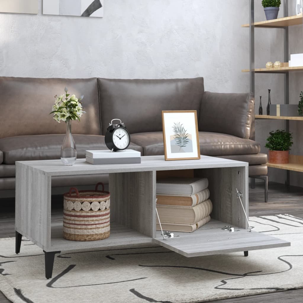 vidaXL Salontafel 90x50x40 cm bewerkt hout grijs sonoma eikenkleurig