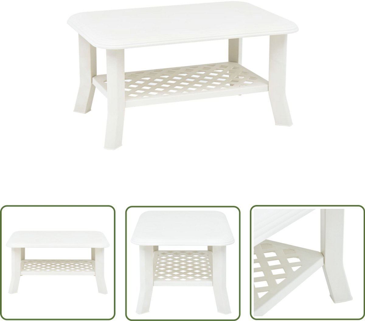 vidaXL Salontafel - Kunststof - 90x60x46 cm - Wit Salontafel - Buitentafel - Tuintafel - Koffietafel - Kunststoffen Tafels
