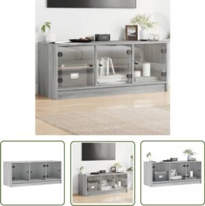 vidaXL Salontafel - Tv-meubel - Tv-meubel met glazen deuren 102x37x42 cm grijs sonoma eiken - Houten Kast - Grijze Meubels - Sonomaneik