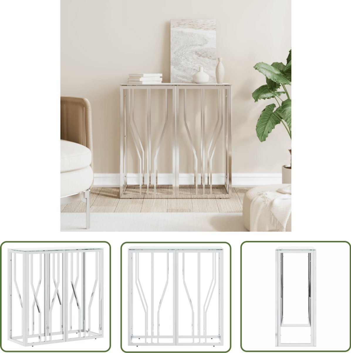 vidaXL Salontafel - Wandtafel - Wandtafel 70x30x70 cm roestvrij staal en glas zilverkleurig - Sidetable - Spiegelkast - Vintage Kast