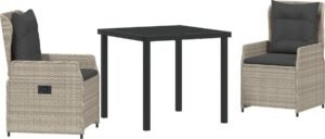 vidaXL - Tuin - Eettafel - Set - 3 - pcs - Lichtgrijs - poly - rattan