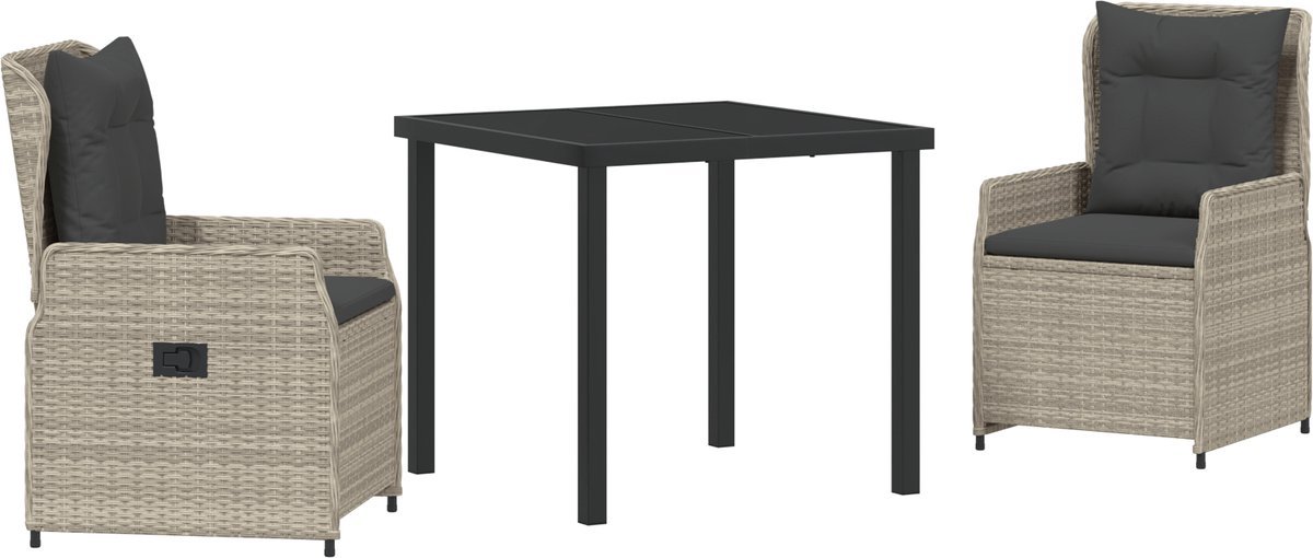 vidaXL - Tuin - Eettafel - Set - 3 - pcs - Lichtgrijs - poly - rattan