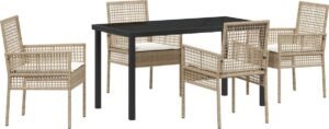 vidaXL - Tuin - Eettafel - Set - met - kussen - 5 - pcs - Beige - Poly - rattan