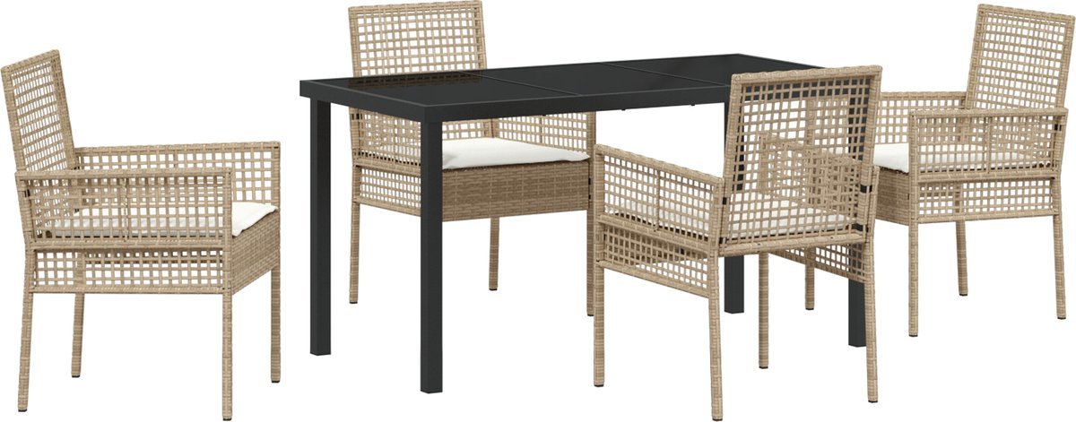 vidaXL - Tuin - Eettafel - Set - met - kussen - 5 - pcs - Beige - Poly - rattan