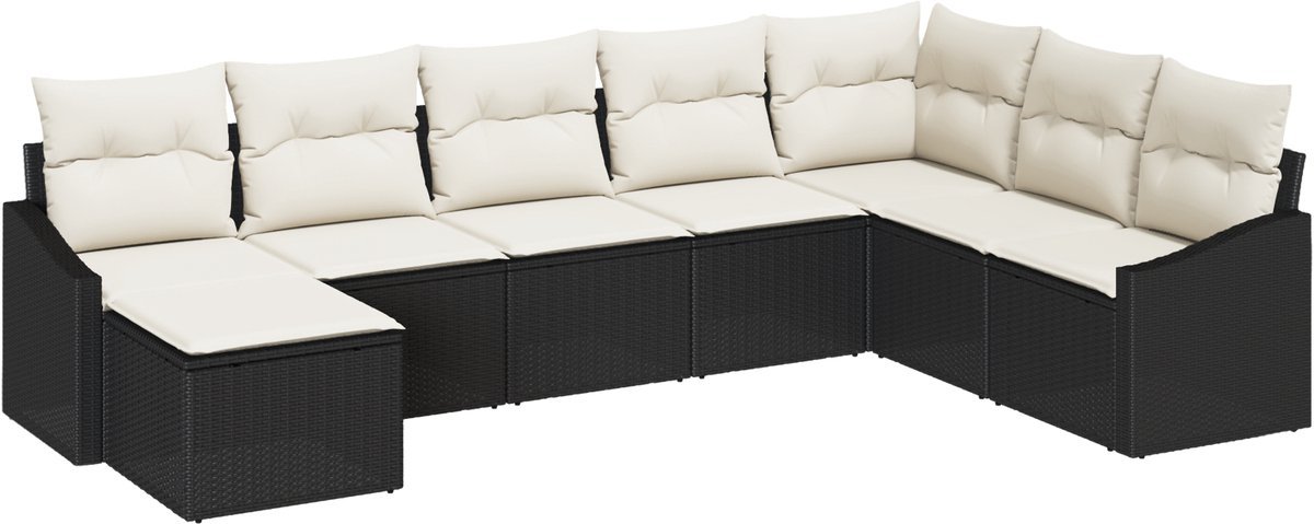 vidaXL - Tuin - Eettafel - Set - met - kussen - met - opslag - 8 - pcs - Zwart - en - Crème