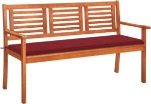 vidaXL - Tuinbank - 3-zits - met - kussen - 150 - cm - massief - eucalyptushout