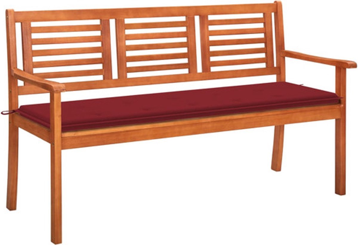 vidaXL - Tuinbank - 3-zits - met - kussen - 150 - cm - massief - eucalyptushout