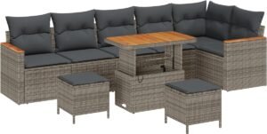 vidaXL - Tuinbank - Set - met - kussen - met - opslag - Grijs - Poly - rattan