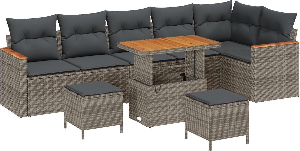 vidaXL - Tuinbank - Set - met - kussen - met - opslag - Grijs - Poly - rattan