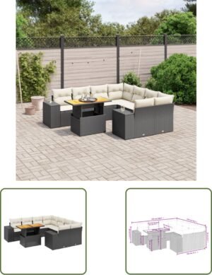 vidaXL Tuinset - Loungeset - 9-delige Loungeset met kussens poly rattan zwart - Buitenkamer - Loungehoek - Ratan Meubel