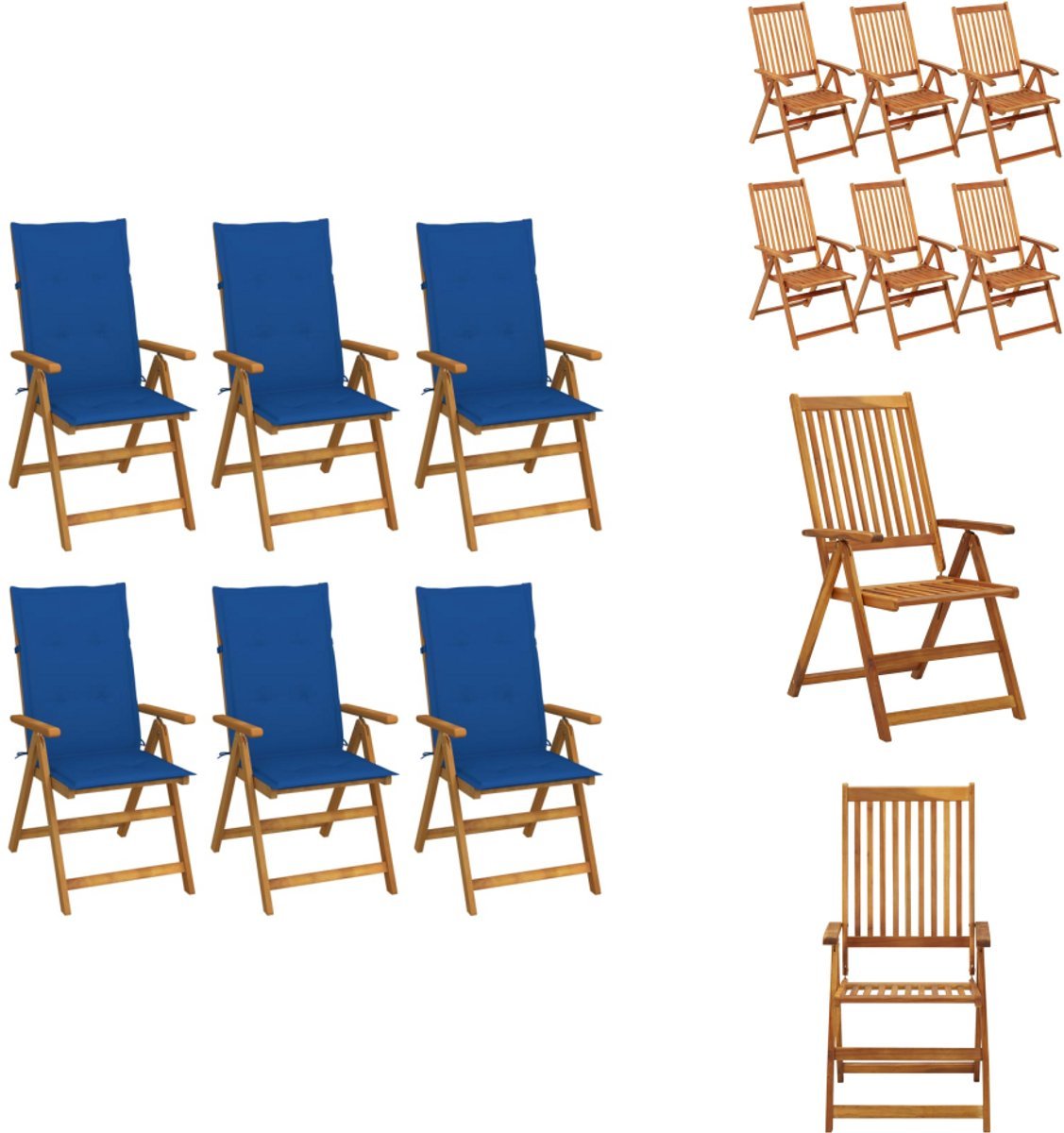 vidaXL Tuinstoel - Tuinstoelen - Tuin Stoel - Tuin Stoelen - Tuinstoelen 6 st inklapbaar met kussens massief acaciahout