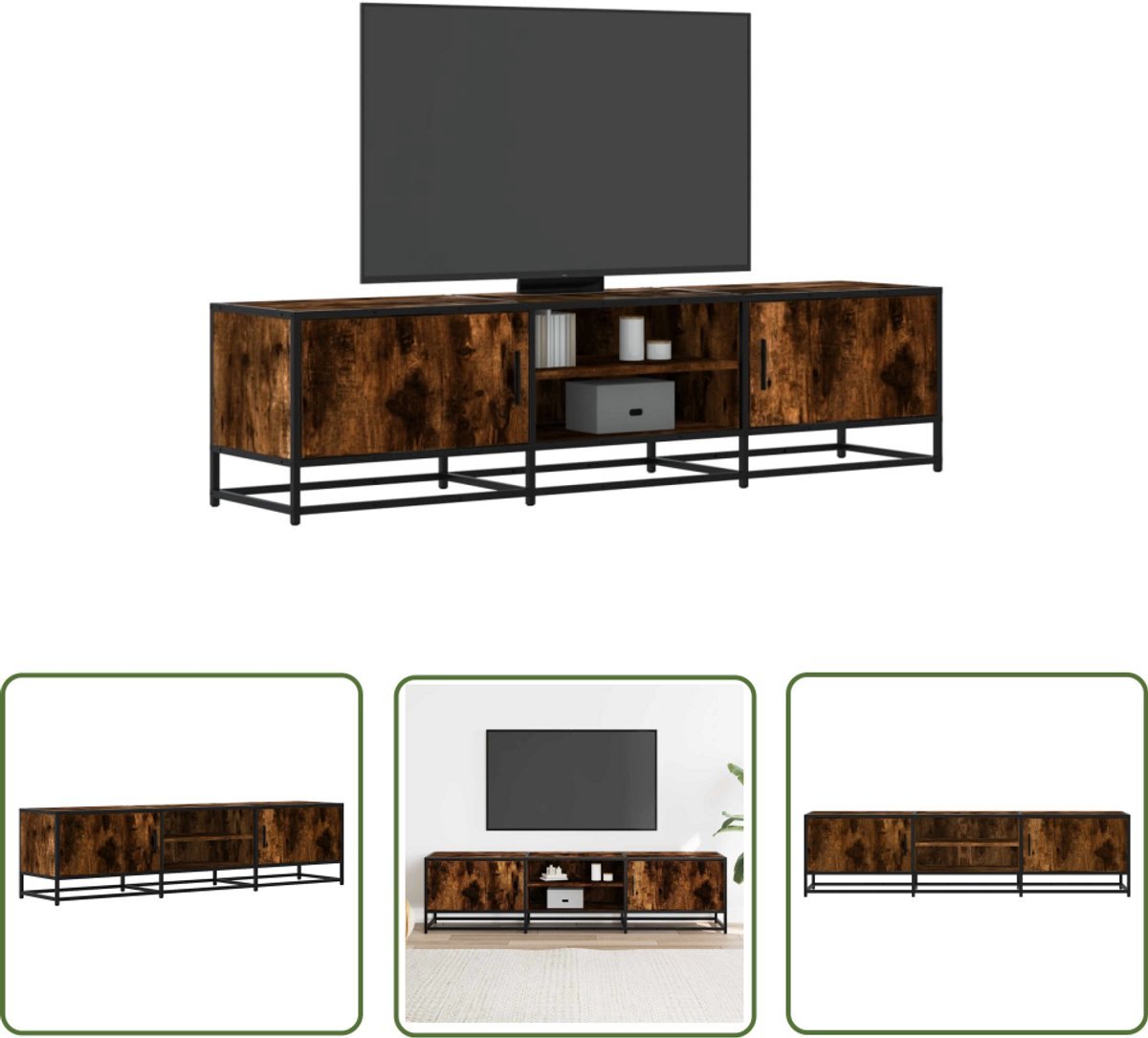 vidaXL Tv Stand - Tv-meubel - Tv-meubel 160x35x41 cm bewerkt hout metaal gerookt eikenkleur - Salontafel - Houten Tv-meubel - Industrieel Tv-meubel