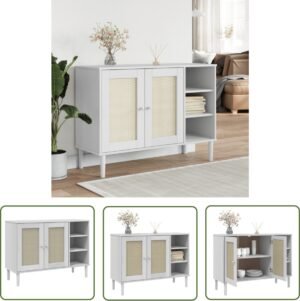 vidaXL Vintage Dressoir - Dressoir - Dressoir SENJA 112x40x80 cm rattan look massief grenenhout wit - Salontafel - Tv Meubel - Opbergmeubel