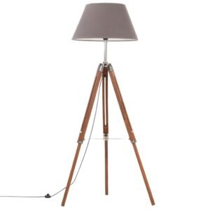 vidaXL Vloerlamp driepoot 141 cm massief teakhout honingbruin en grijs