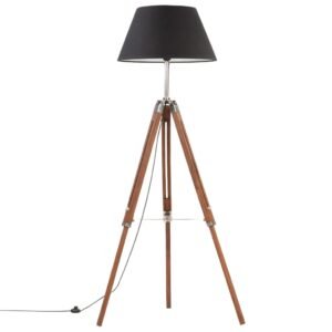 vidaXL Vloerlamp driepoot 141 cm massief teakhout honingbruin en zwart