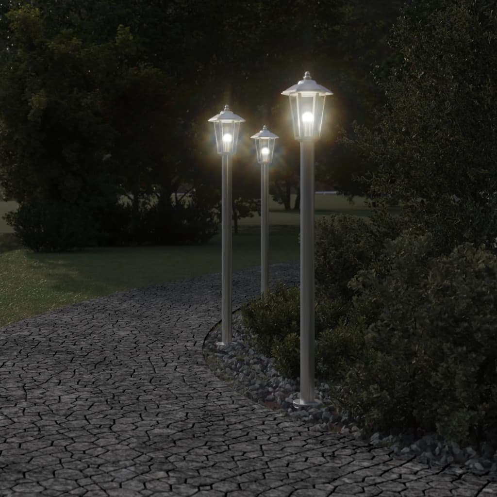 vidaXL Vloerlamp voor buiten 3 st 120 cm roestvrijstaal zilverkleurig