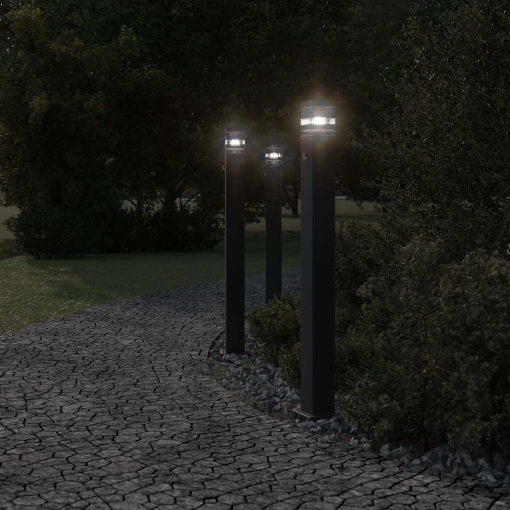 vidaXL Vloerlampen voor buiten 3 st met sensor 110 cm aluminium zwart