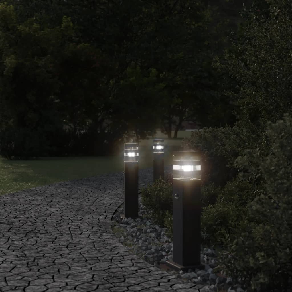 vidaXL Vloerlampen voor buiten 3 st met sensor 50 cm aluminium zwart